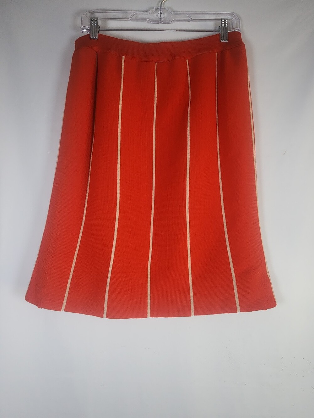 Vintage Gispa Italy Merino Wool Knit Pleated Midi Skirt Red Cream Striped M L